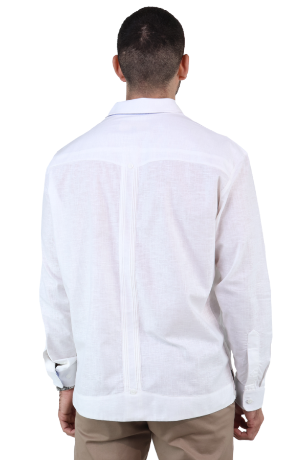 Guayabera Blanca Manga Larga De Aldogón Detalle Bordado Estilo Clásico Para Hombre